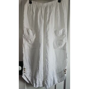 La Belle Helene Linen Pants Women EU 52/US 16 white‎  Cropped Boho Lagenlook